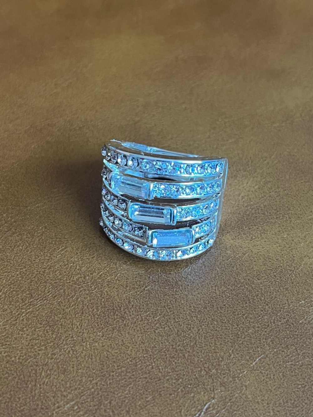 Silver-Tone Multi-Row Crystal Statement Ring - Multi Size - Picture 3 of 4